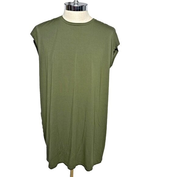 Eileen Fisher M T-Shirt Dress Green Organic Cotton Stretch MIdi Short Sleeve - Picture 1 of 8